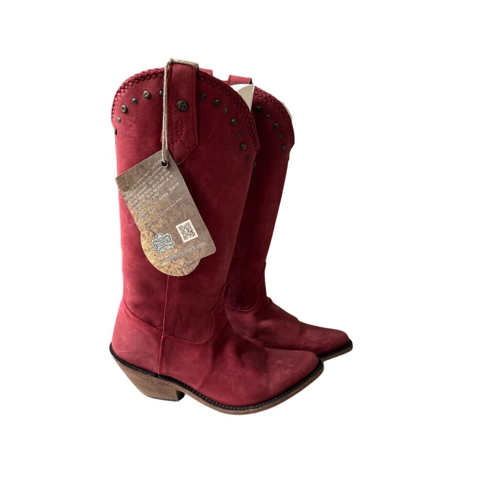 Liberty Black Red Suede Leather Studded Western Cowboy Boots Women’s 7 NEW $299